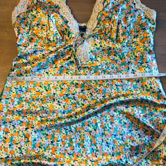 Wild Fable Multi Floral Print Empire Waist Satin Lace Trim Maxi Dress, Size XL - Picture 9 of 11